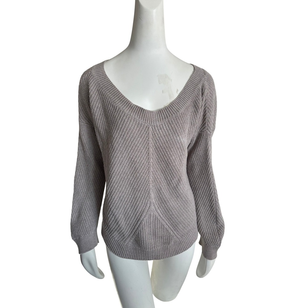 Aerie Womens XL Taupe Mauve V-Neck Ribbed Knit Oversized Pullover Sweater